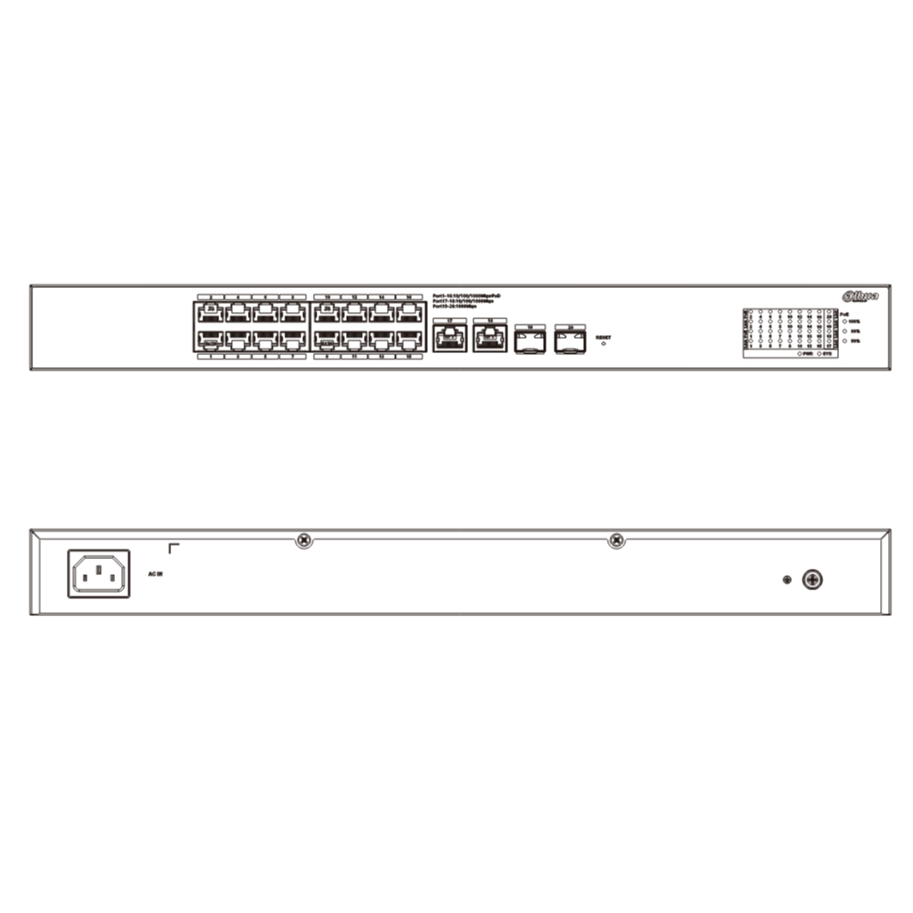 Switch PoE 16 puertos Gigabit + 2 Uplink Gigabit RJ45 + 2SFP Gigabit 240W Manejable en Cloud Layer2