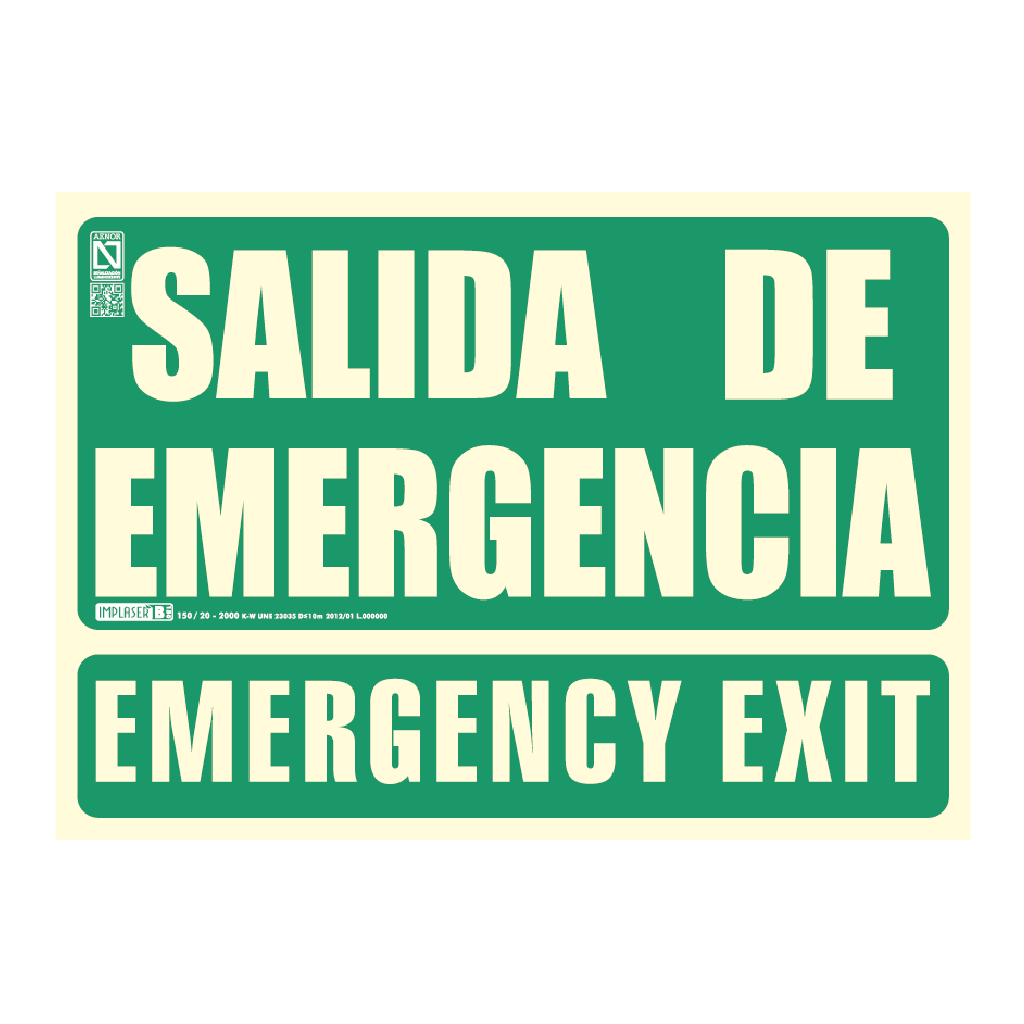 Señal salida de emergencia-emergency exit 29,7x21cm