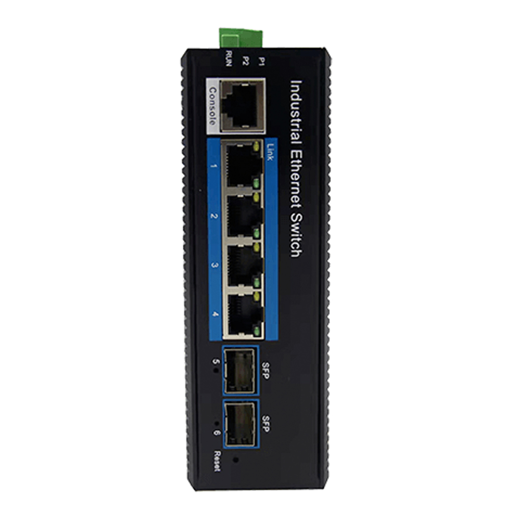 Switch Industrial PoE 4 puertos Gigabit + 2 Uplink Gigabit SFP 120W 802.3af/at 8KV - Layer 2