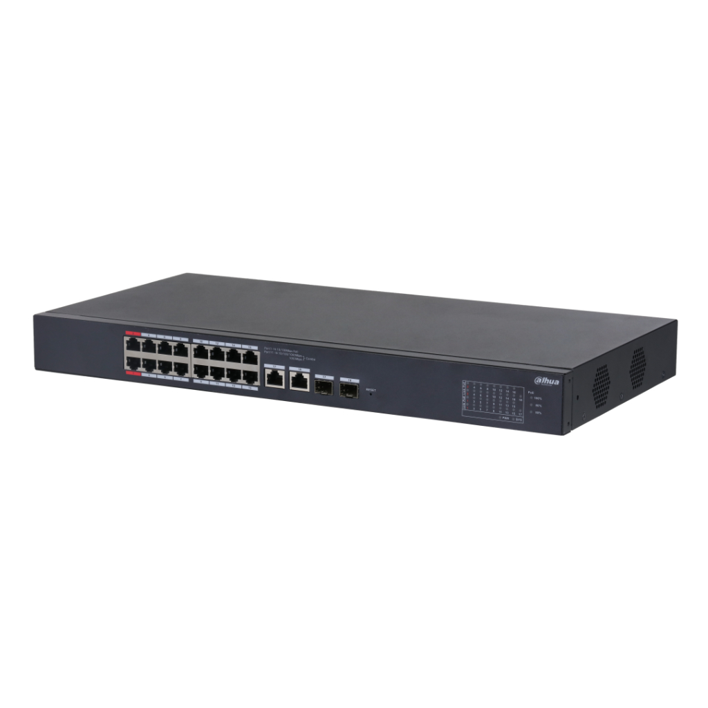 Switch PoE 16 puertos 10/100 + 2 Combo Gigabit RJ45/SFP Uplink 240W Manejable en Cloud Layer2