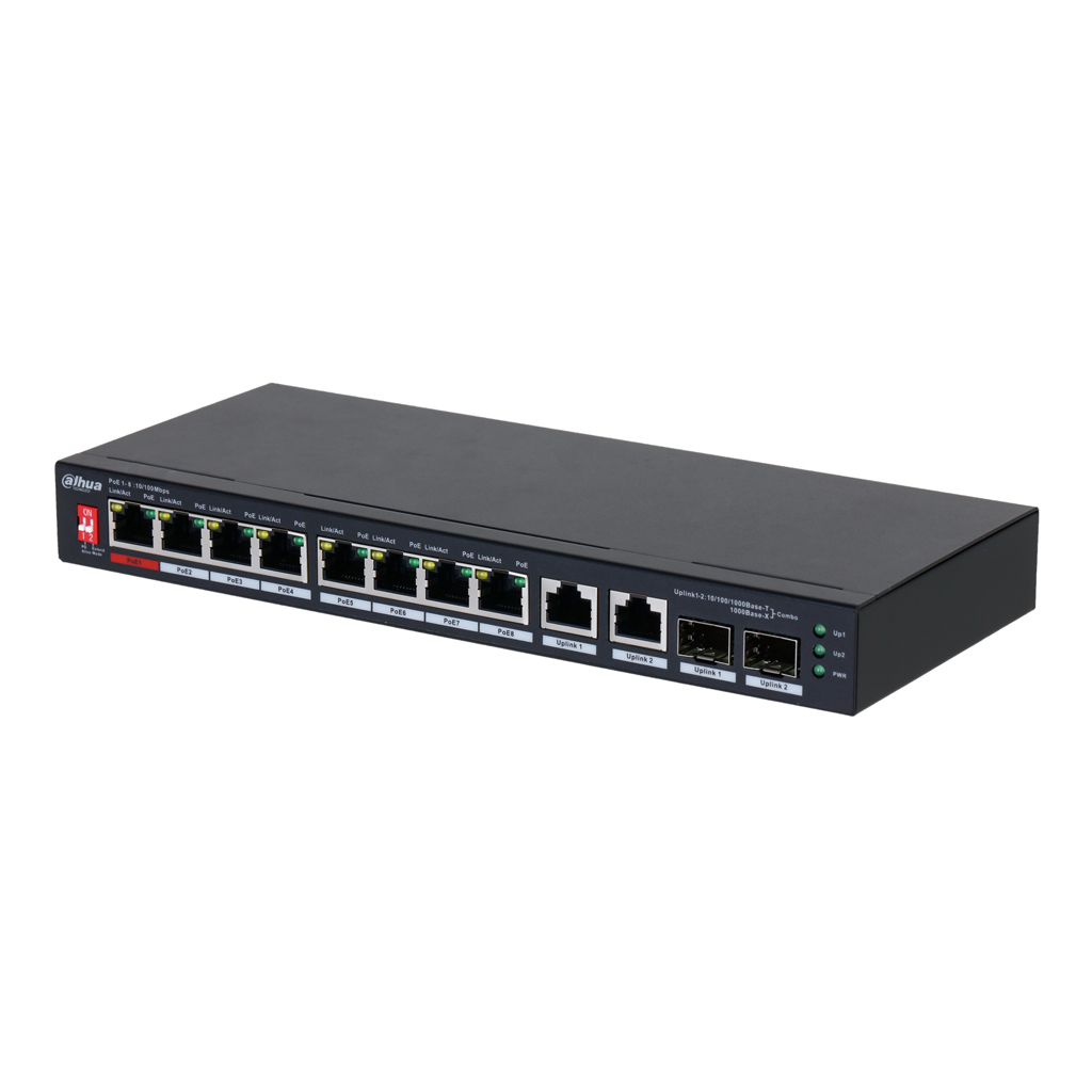 [PFS3210-8ET2GF-96] Switch PoE 2.0 8 puertos 10/100 + 2 Combo Gigabit RJ45/SFP Uplink 96W No_Manejable Layer2