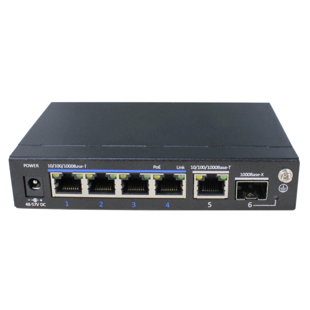 [UTP3306TS-PSB] Switch PoE+ 4 puertos Gigabit + 1RJ45 Uplink Gigabit + 1SFP Uplink Gigabit 60W 802.3af/at 6KV - Modo CCTV 250m