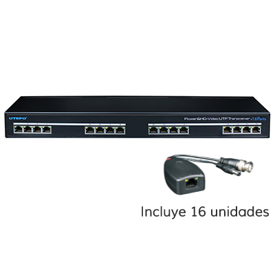 [UTP116PV-HD2] Convertisseur UTP 16 canaux vidéo 4EN1 + alimentation en rack 19 &quot;